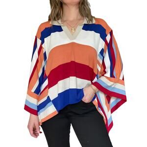 Mersea Womens Lagenlook Multi Chak Chel Polo Oversized Striped Poncho Sweater OS
